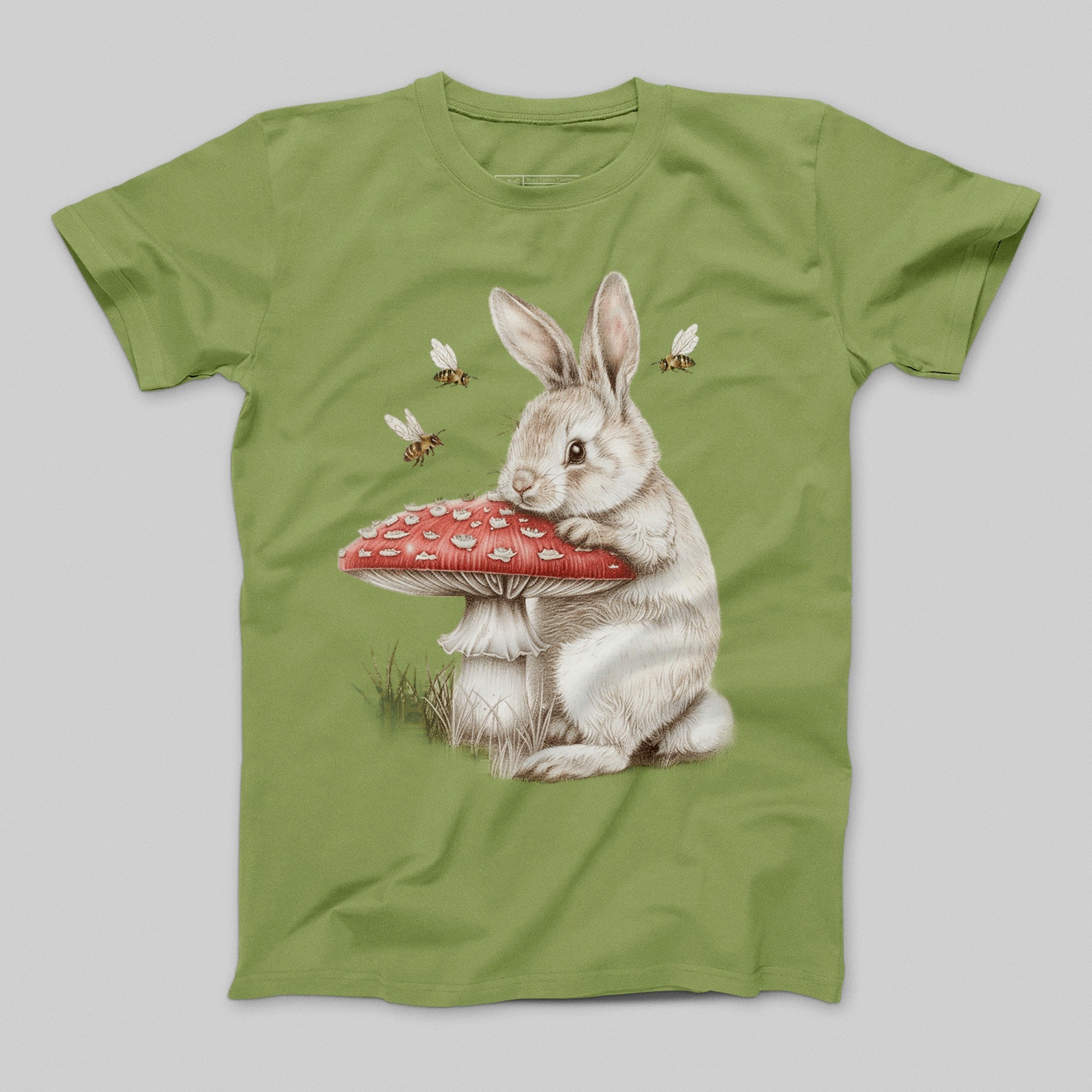 Adorable Bunny with Mushroom and Bees Graphic Tee