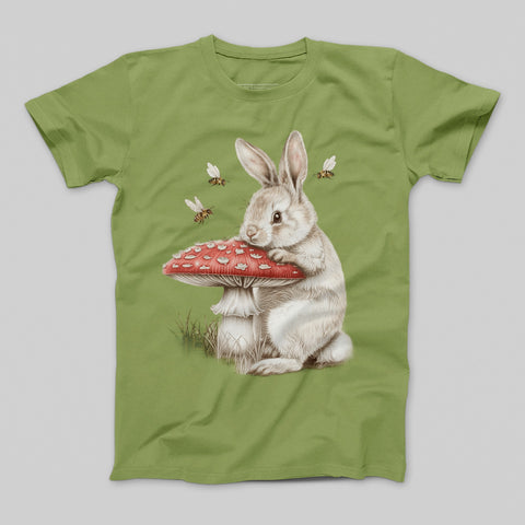 Adorable Bunny with Mushroom and Bees Graphic Tee