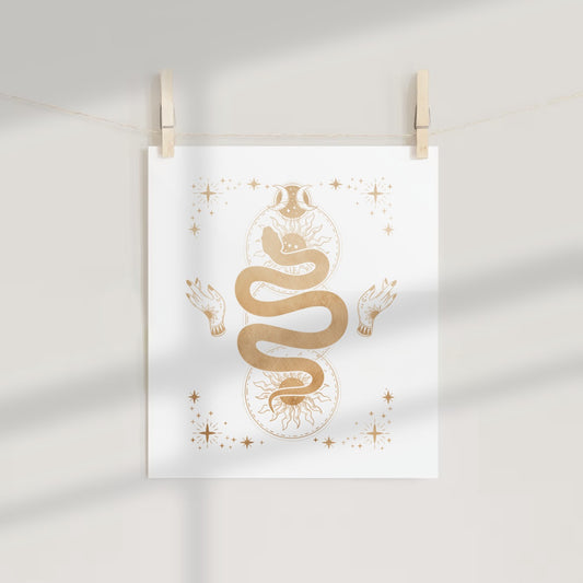 Mystical Snake and Hands Abstract Wall Art Print
