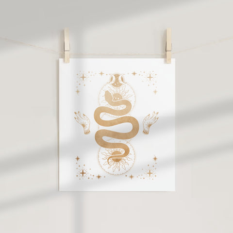Mystical Snake and Hands Abstract Wall Art Print