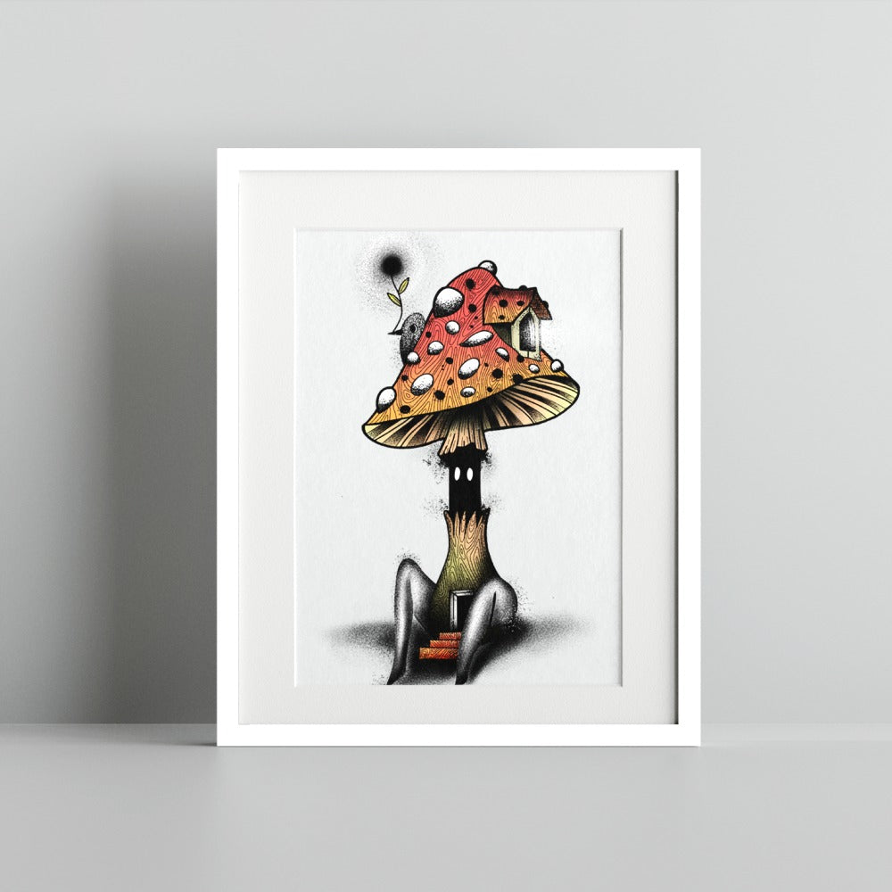 Whimsical Mushroom House Art Print Wall Decor Item