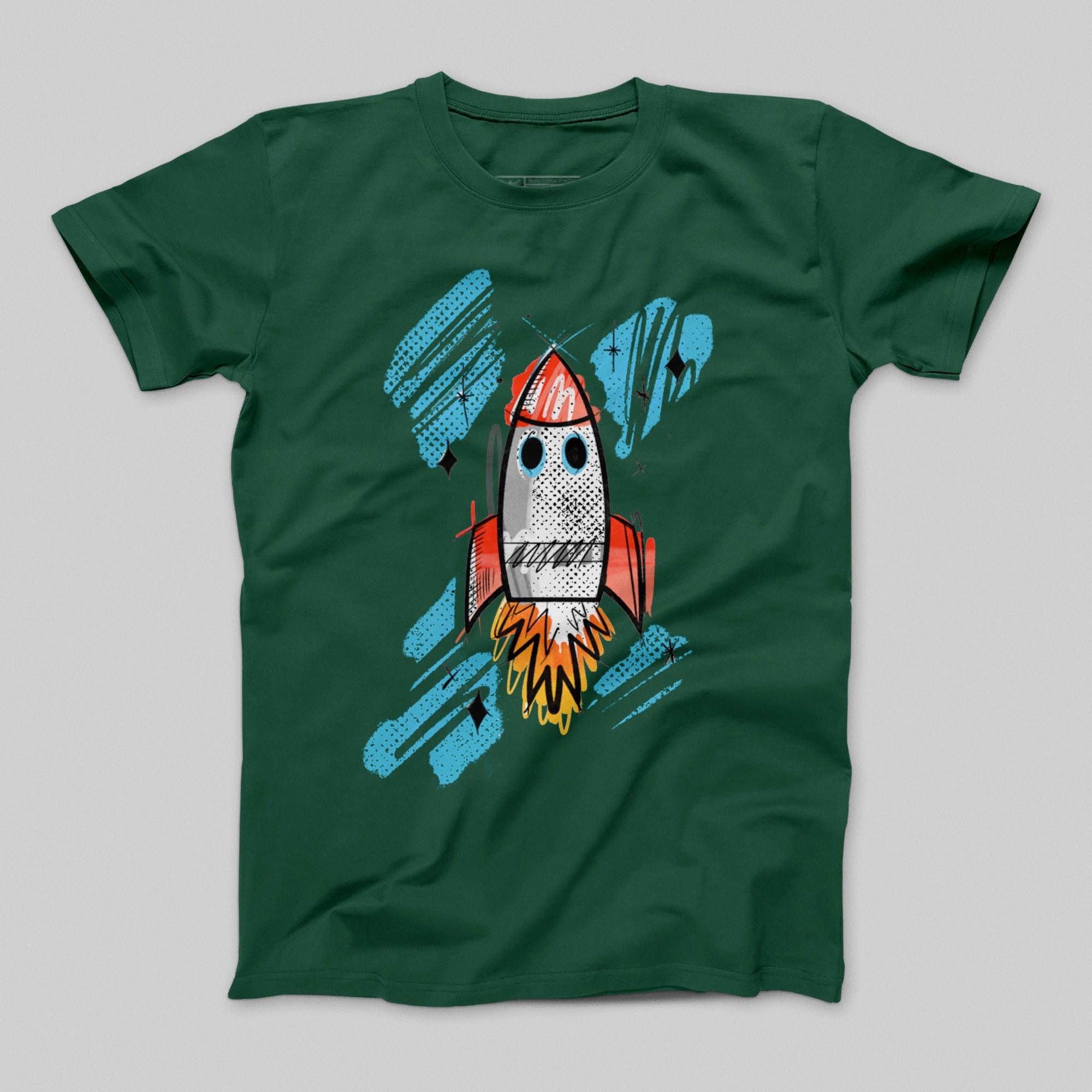 Space Rocket Cartoon Graphic Design T-Shirt