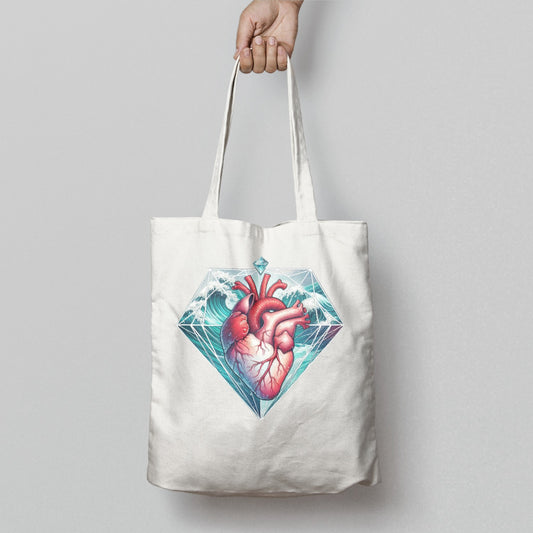 Vibrant Anatomical Heart and Diamond Design Tote Bag