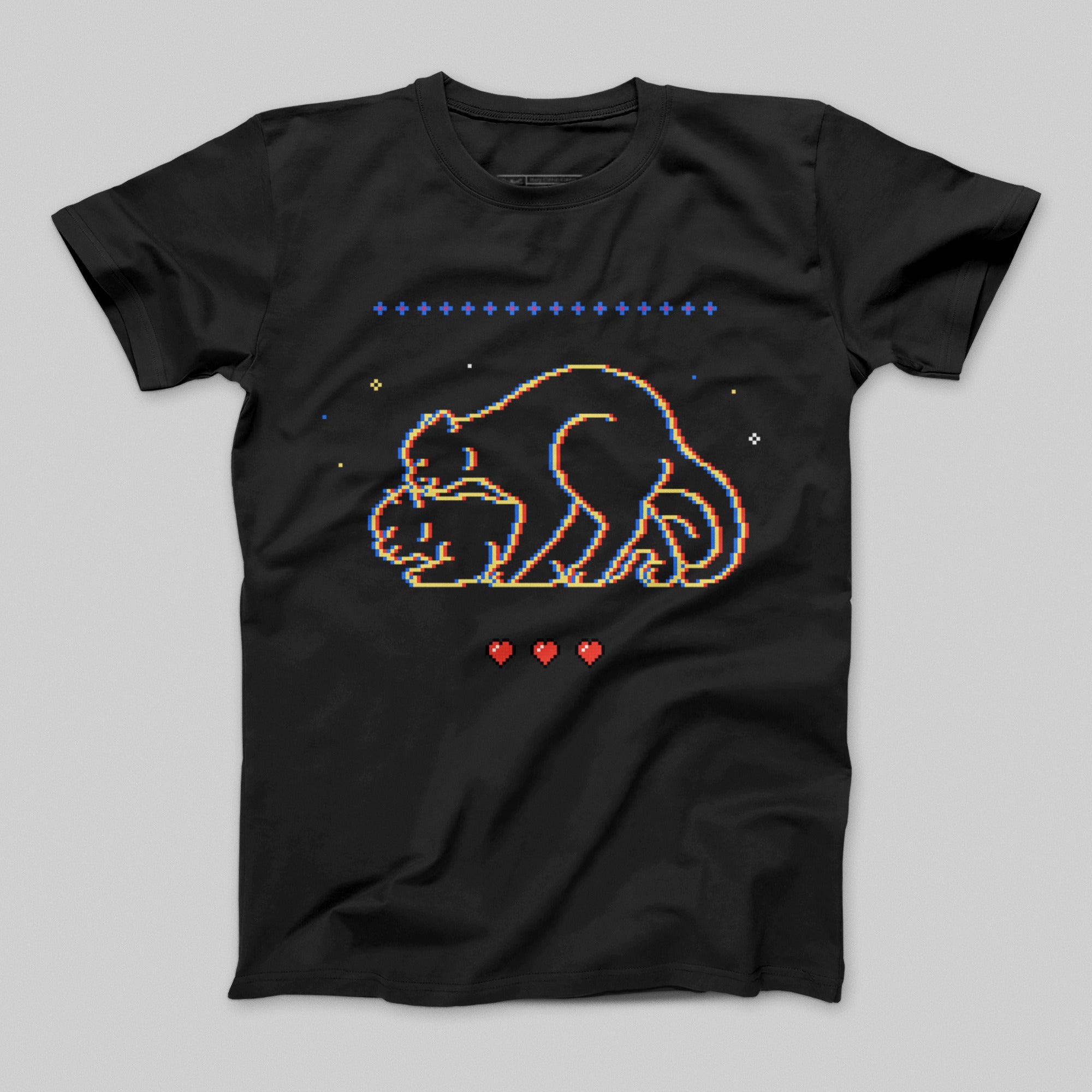 Retro Pixel Style Bear Embrace Design T-Shirt