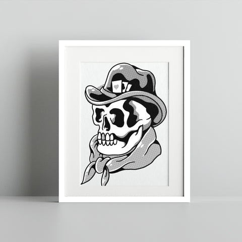 Skull with Cowboy Hat and Bandana Art Print