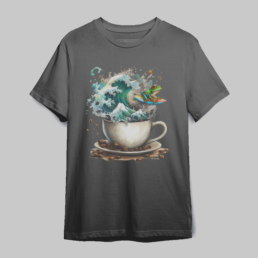 Frog Surfing in Coffee Artistic Graphic Tee