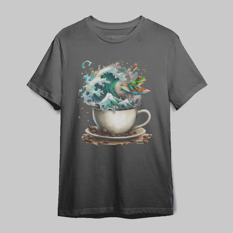 Frog Surfing in Coffee Artistic Graphic Tee