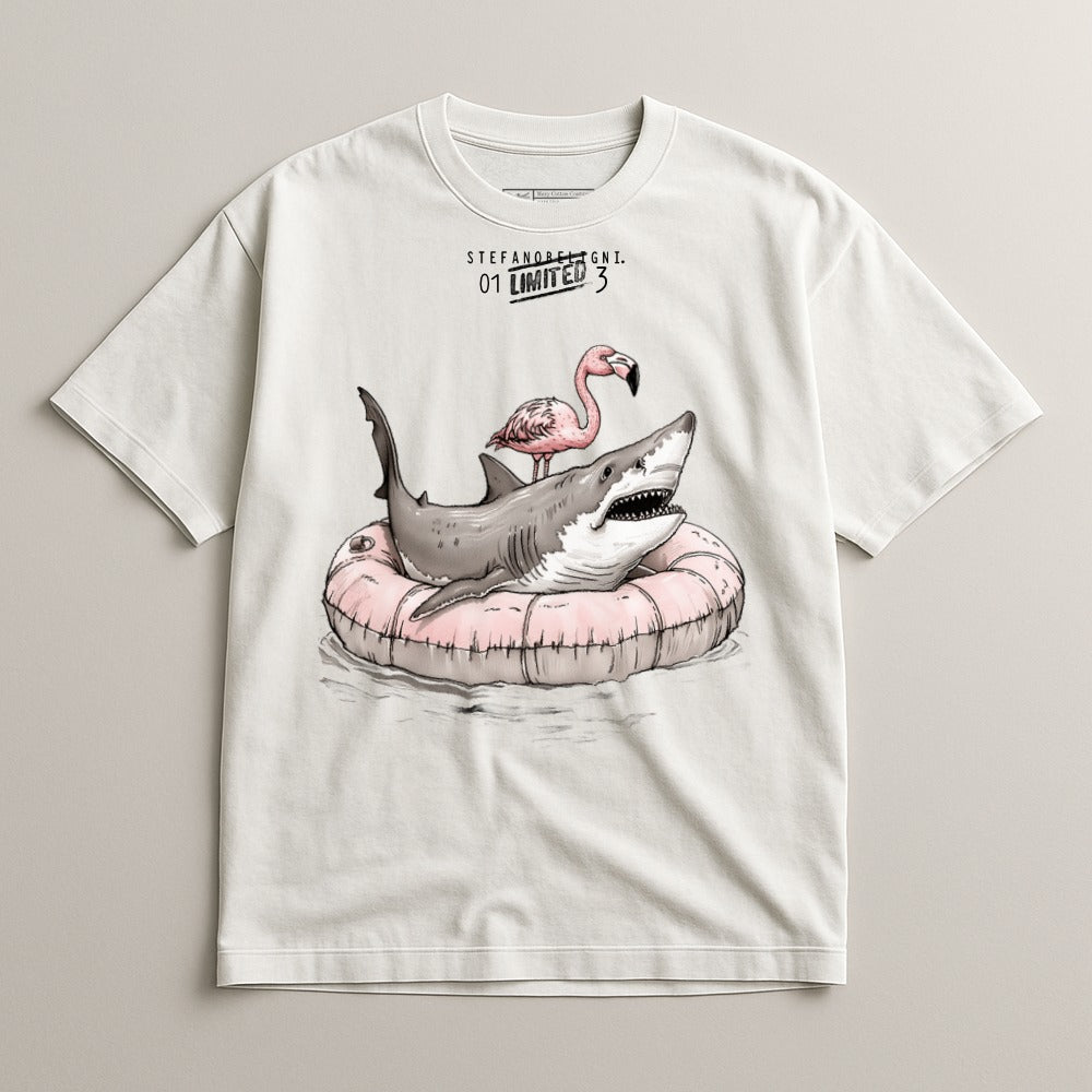 Fun Graphic Shark Flamingo Float T-Shirt