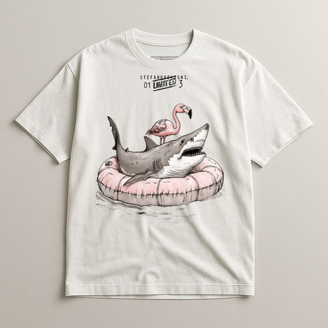 Fun Graphic Shark Flamingo Float T-Shirt