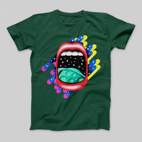 Colorful Psychedelic Mouth and Galaxy T-Shirt Design