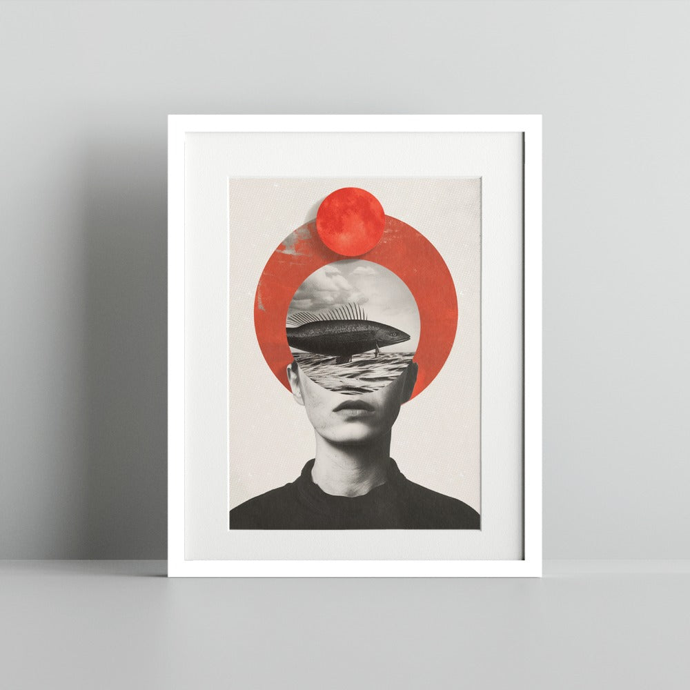 Surreal Portrait with Red Circle Art Print