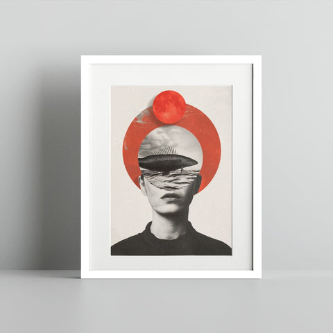 Surreal Portrait with Red Circle Art Print