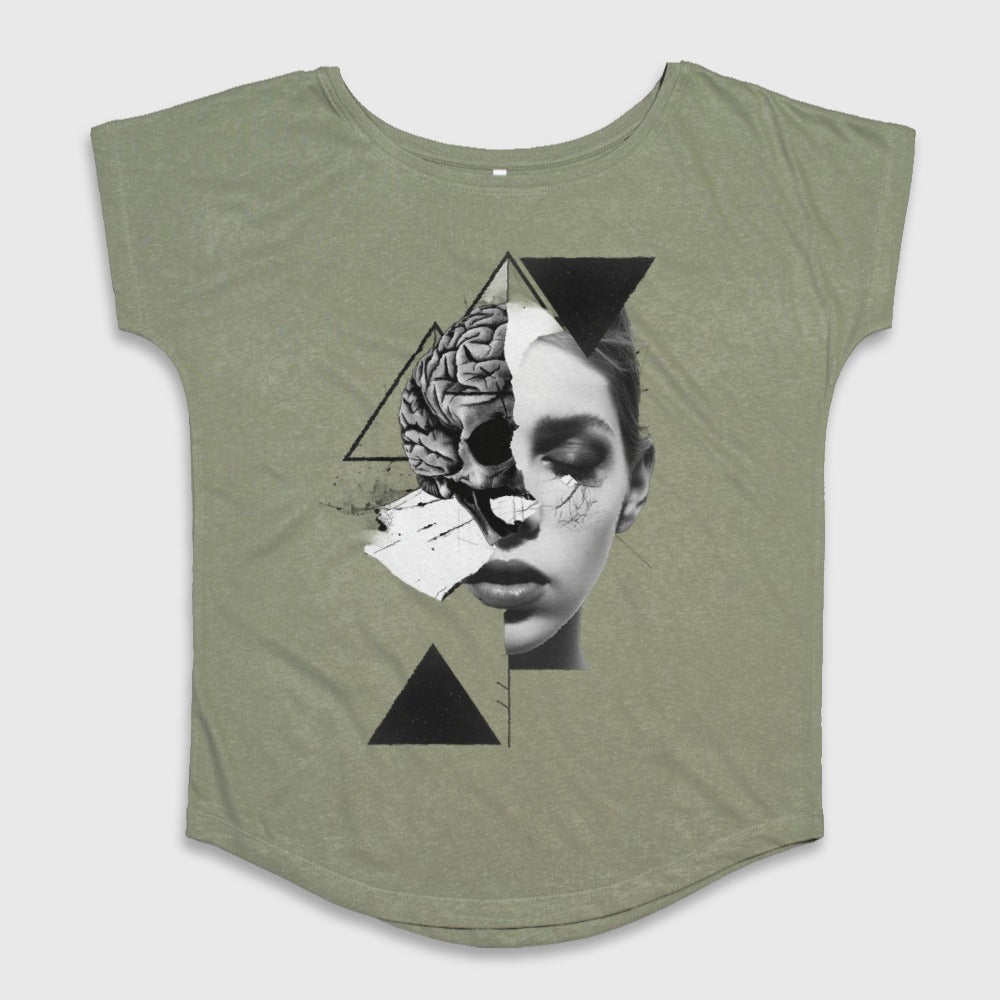 Artistic Face and Skull Graphic Women's T-Shirt