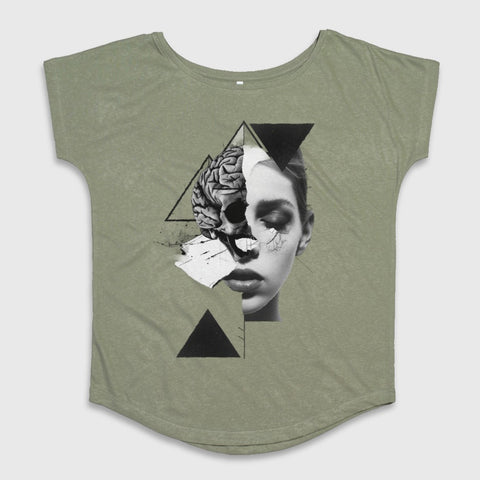 Artistic Face and Skull Graphic Women's T-Shirt