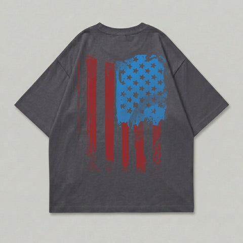 Distressed American Flag Back Graphic Grey T-shirt product type