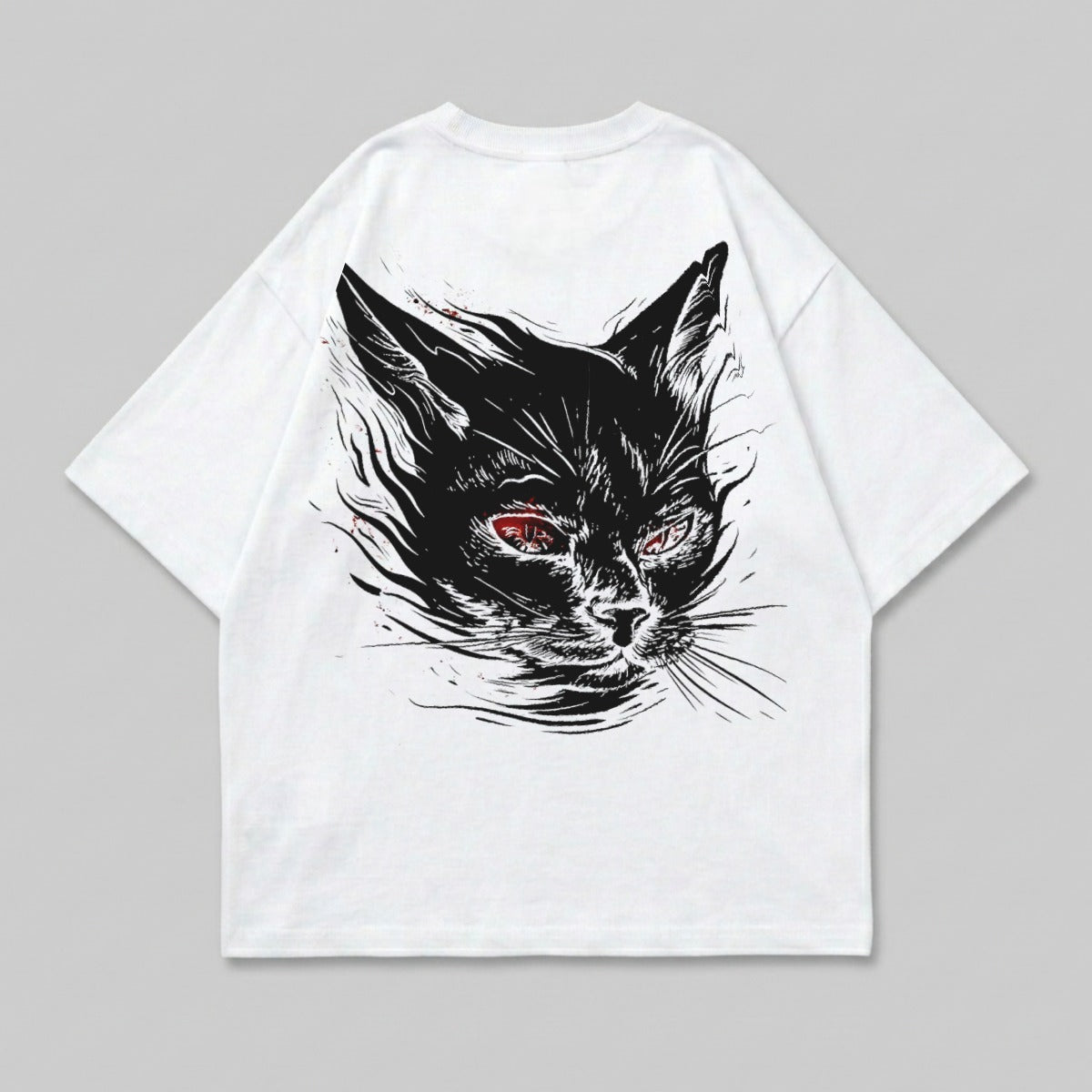 Fierce Black Cat Red Eye Graphic White T-Shirt product type