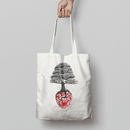 Tree and Heart Design Tote Bag Reusable Shopping Bag