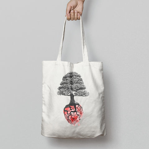 Tree and Heart Design Tote Bag Reusable Shopping Bag