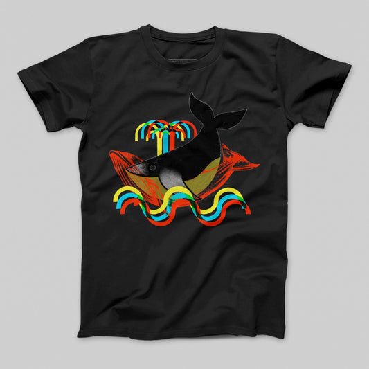 Vibrant Whale Rainbow Design Black T-shirt