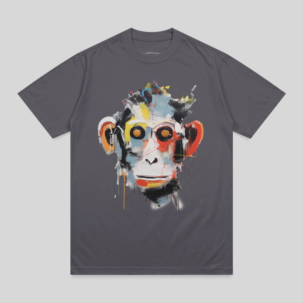 Abstract Colorful Monkey Face Dark Grey T Shirt product type