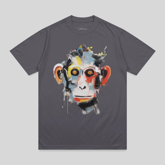 Abstract Colorful Monkey Face Dark Grey T Shirt product type