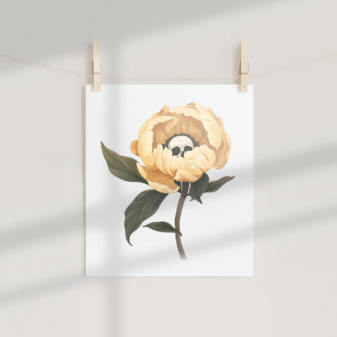 Elegant Yellow Flower with Skull Design Art Print