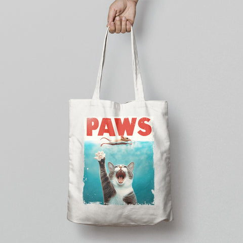 Funny Cat Chasing Mouse PAWS Design Tote Bag