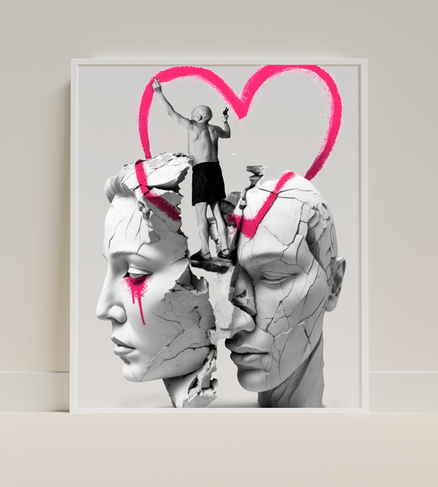 Modern Abstract Love Art with Cracked Faces Poster