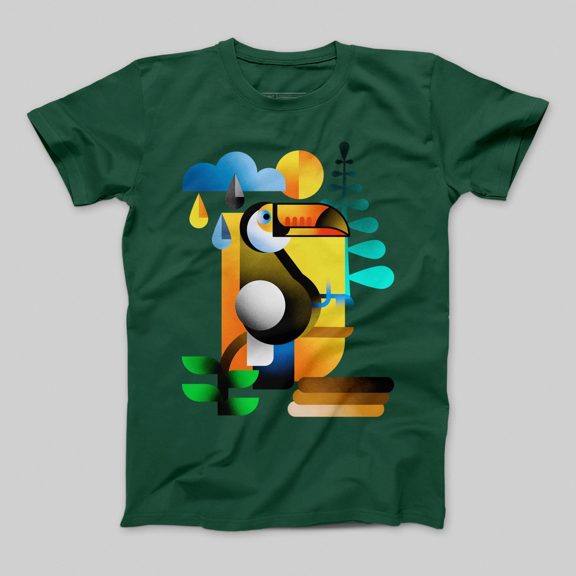 Vibrant Toucan Artwork on Green Unisex T-Shirt