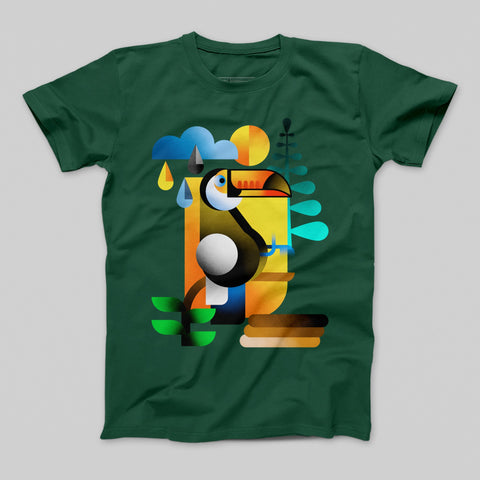 Vibrant Toucan Artwork on Green Unisex T-Shirt