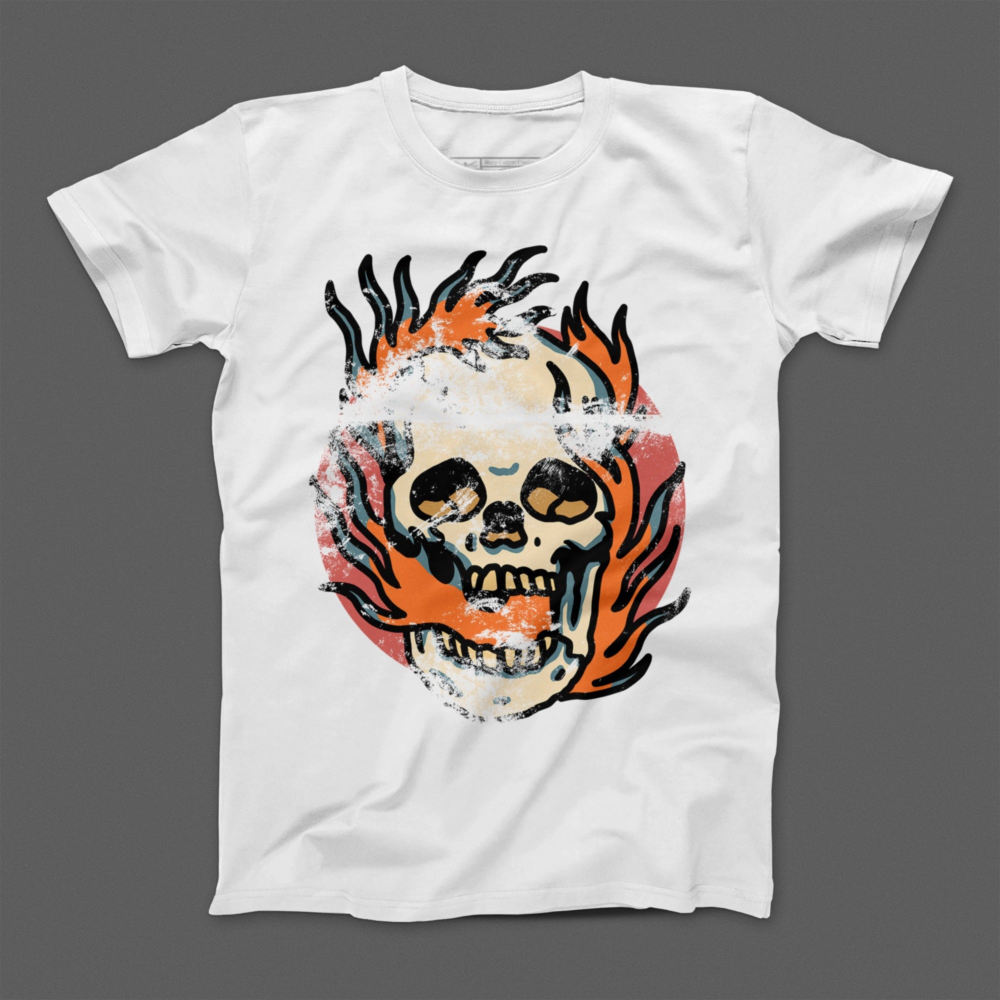 Flaming Skull Graphic Printed T-Shirt for Edgy Style