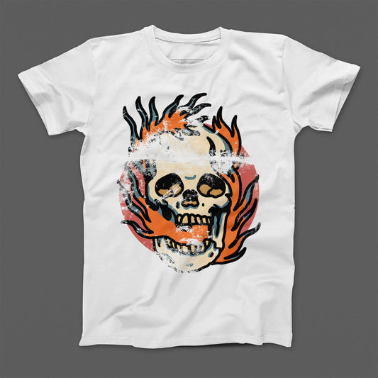 Flaming Skull Graphic Printed T-Shirt for Edgy Style