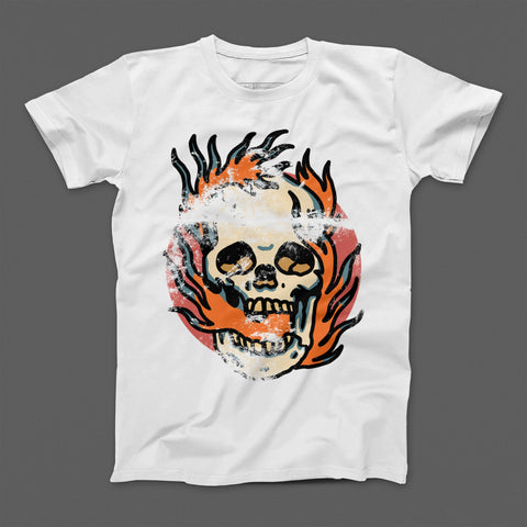 Flaming Skull Graphic Printed T-Shirt for Edgy Style