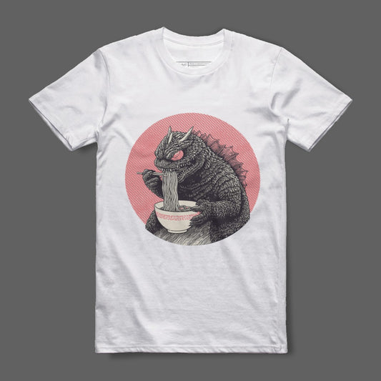 Graphic Monster Eating Noodles Unique T-shirt