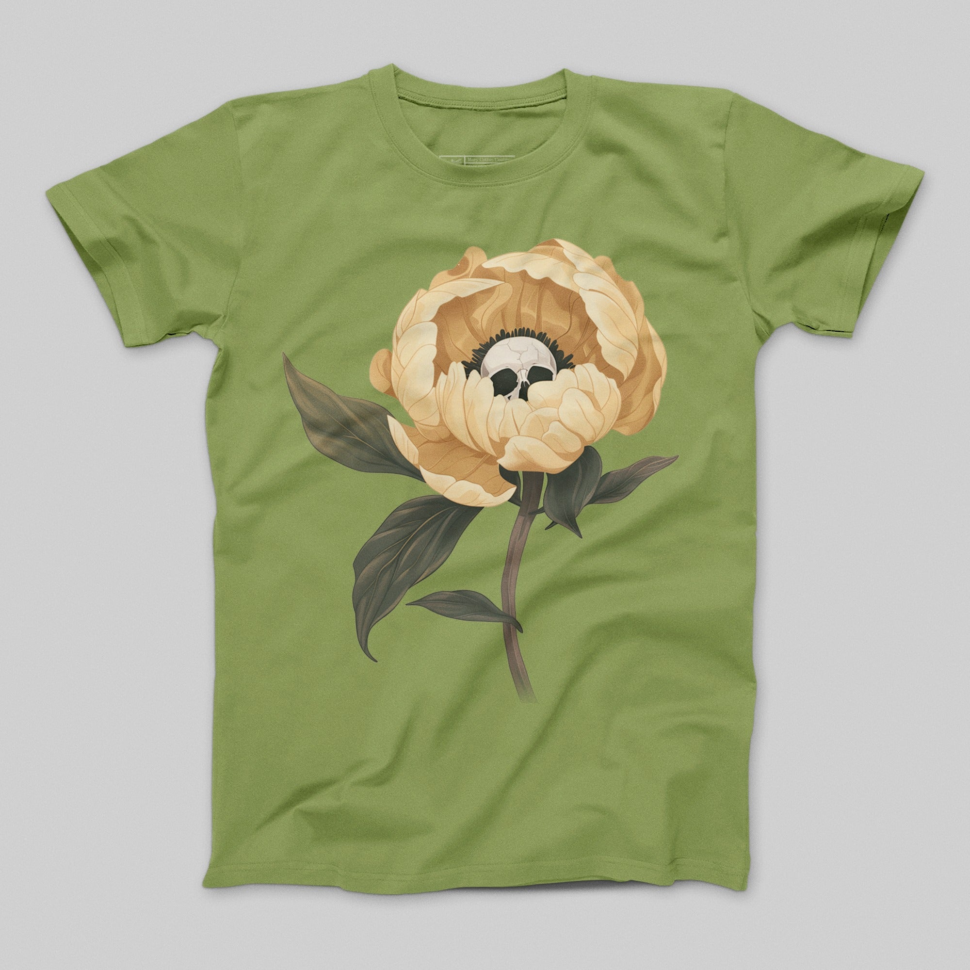 Skull Flower Illustration Green Graphic T-Shirt