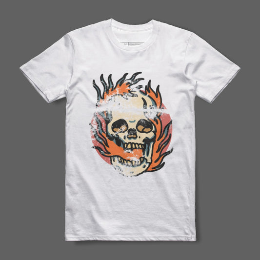 Skull and Flames Graphic Print Casual T-Shirt