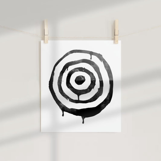 Abstract Circular Target Black and White Art Print