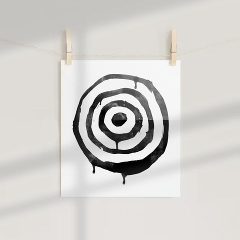 Abstract Circular Target Black and White Art Print