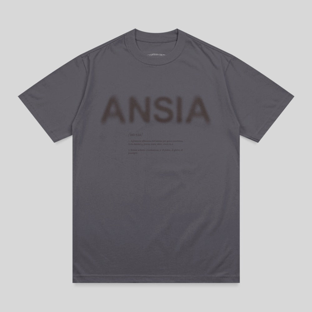 Dark gray t-shirt with "ANSIA" and its definition printed on the front.