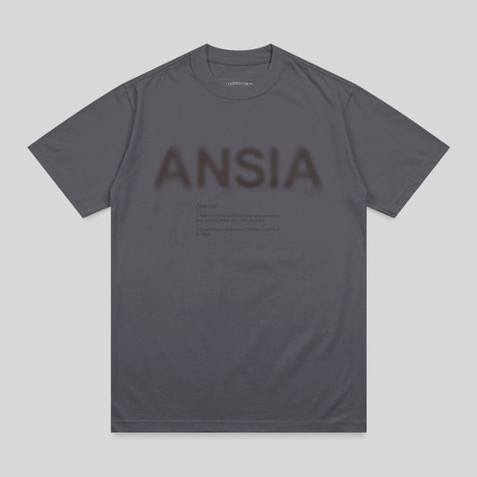 Dark gray t-shirt with "ANSIA" and its definition printed on the front.
