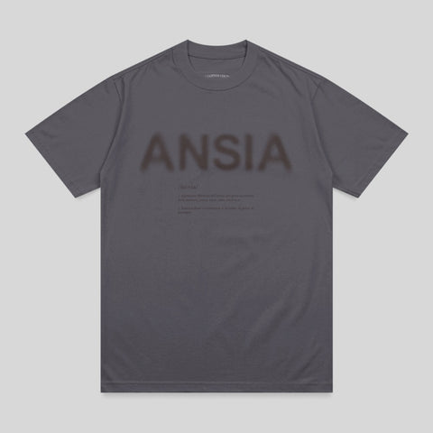 Dark gray t-shirt with "ANSIA" and its definition printed on the front.