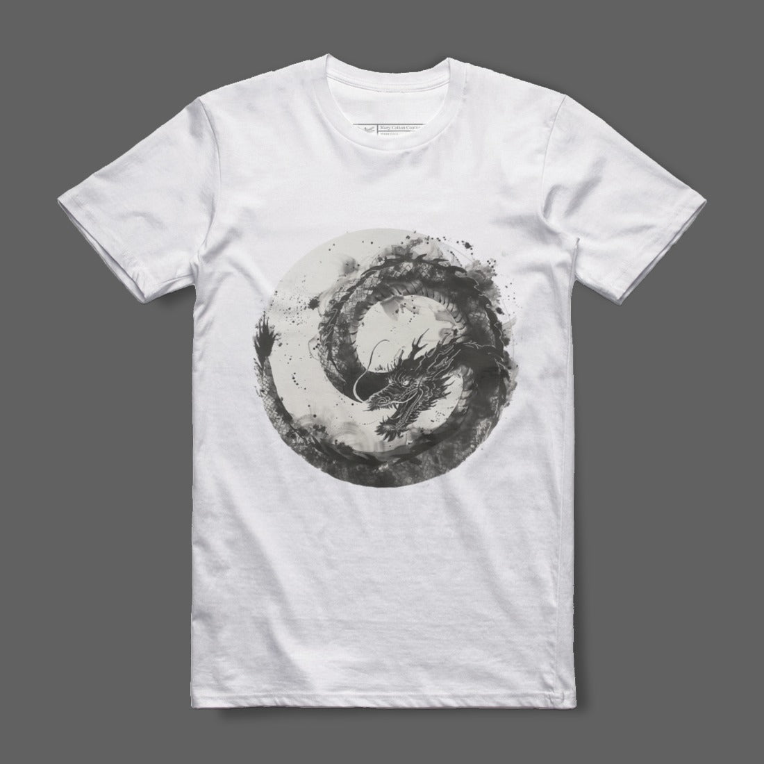 Dragon Ink Design Artistic White T-Shirt