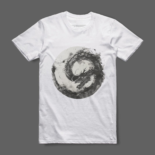 Dragon Ink Design Artistic White T-Shirt