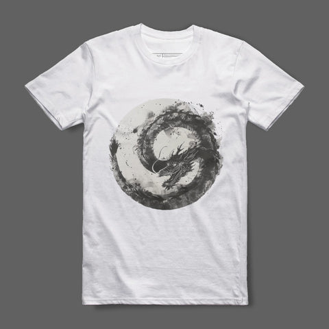 Dragon Ink Design Artistic White T-Shirt