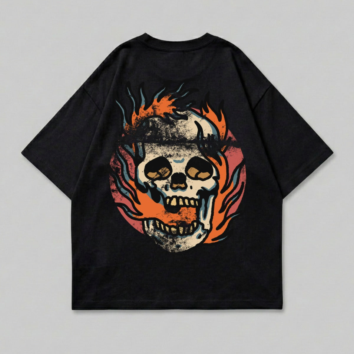 Flaming Skull Artistic Illustration Black Shirt product type
