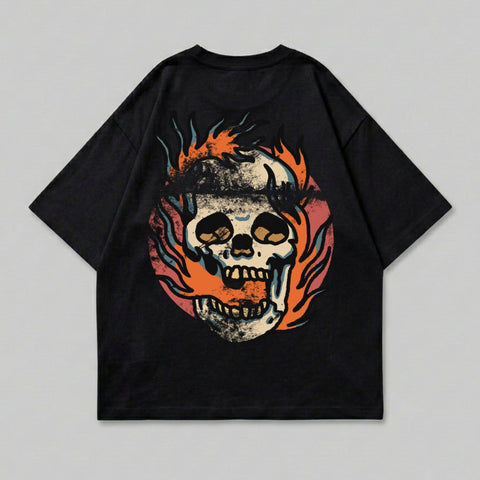 Flaming Skull Artistic Illustration Black Shirt product type