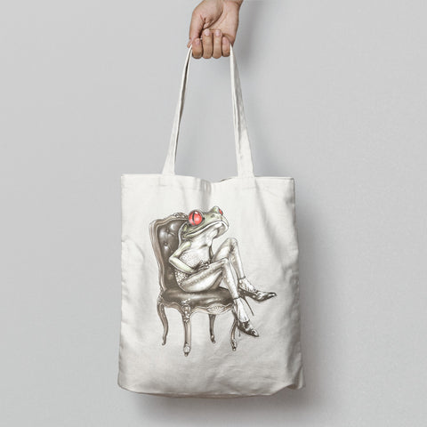 Frog Sitting on Chair with Heels Graphic Tote Bag