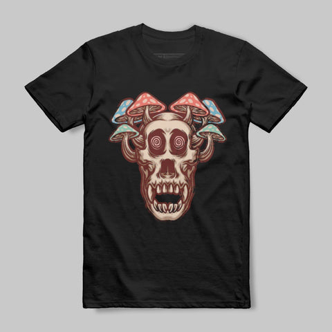 Psychedelic Mushrooms Skull Design T-Shirt