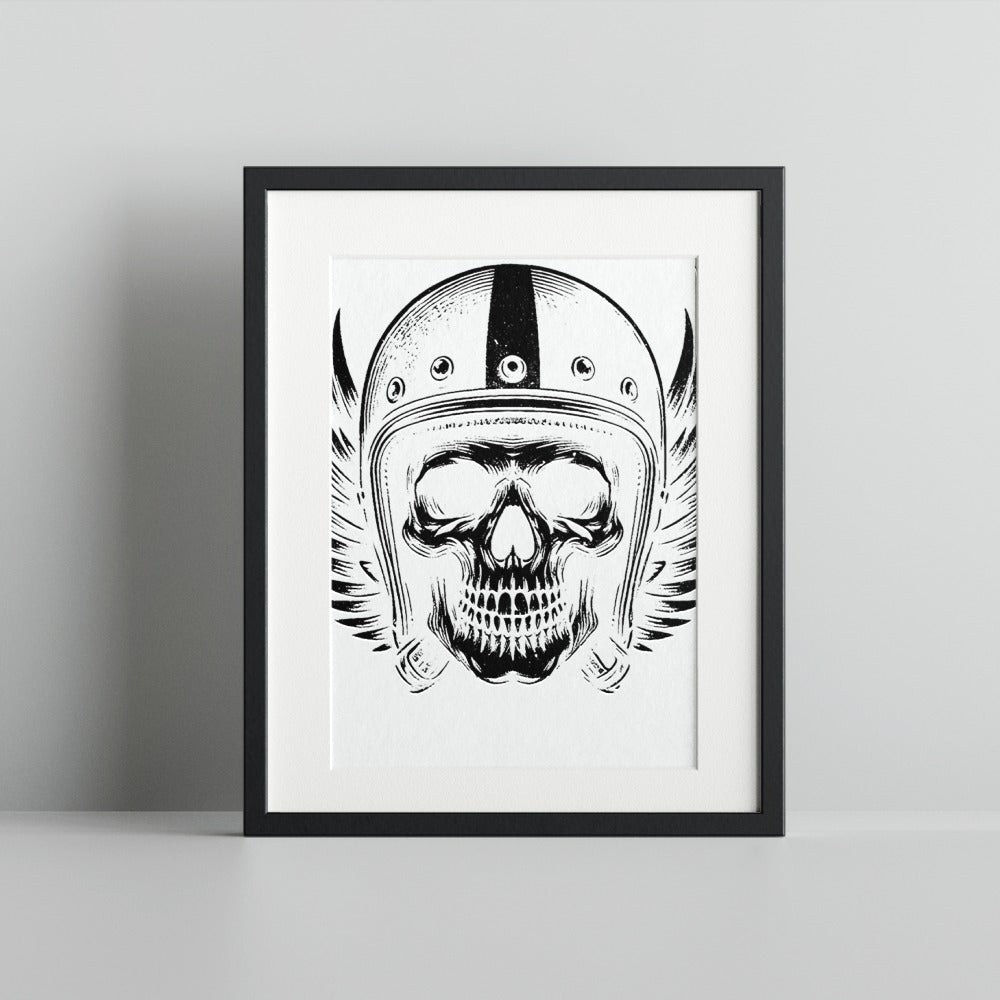 Skull with Helmet and Wings Art Print for Wall Decor