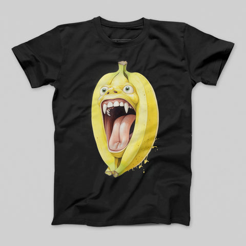 Funny Cartoon Scream Banana Black Shirt for Men and Women